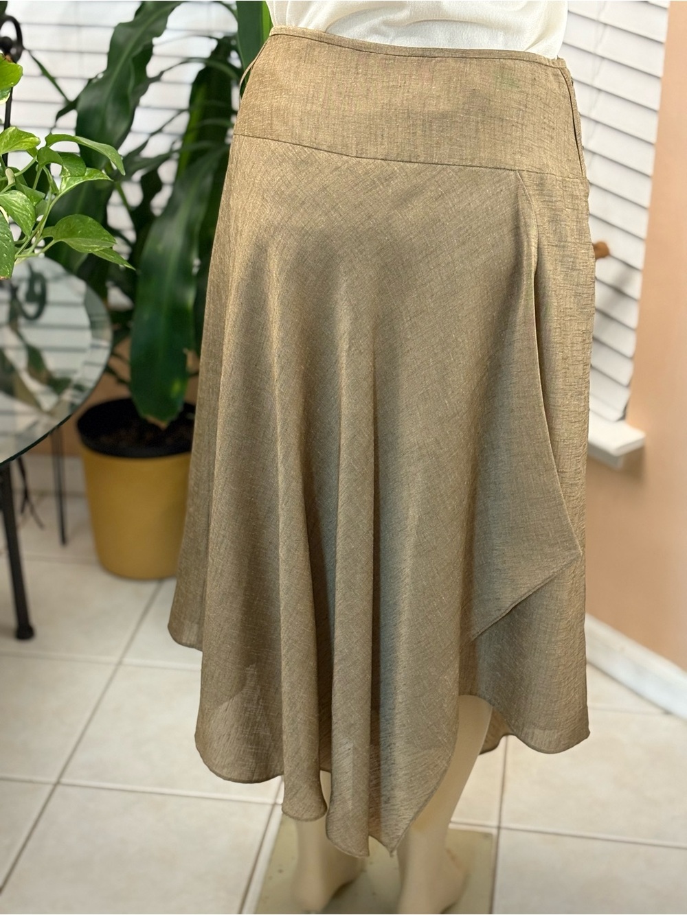 Kasper Neutral Beige Asymmetric A-Line Skirt